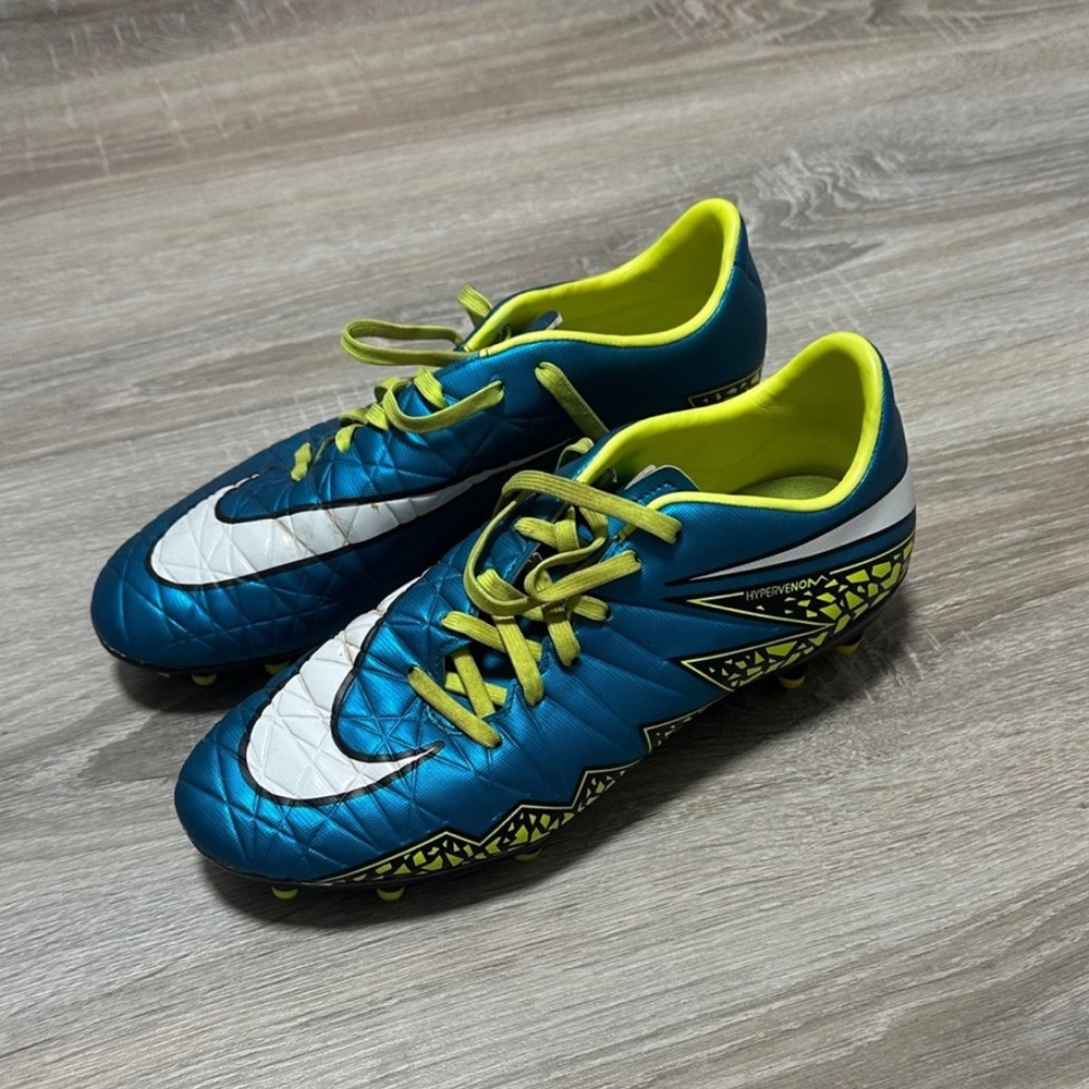 Blue and Lime Women's Soccer Cleats - Hypervenom Style